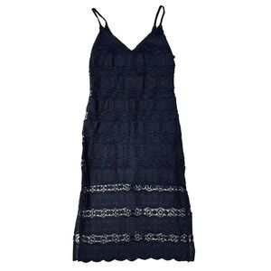 Betsey Johnson Lace Slip Dress Womens 6 Black Spaghetti Strap Bodycon Midi